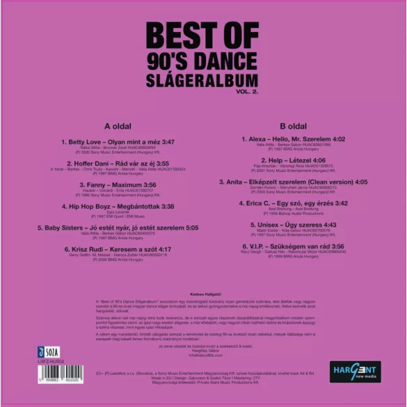 VÁLOGATÁS -  Best Of 90's Dance Slágeralbum – vol.2. / vinyl bakelit / LP